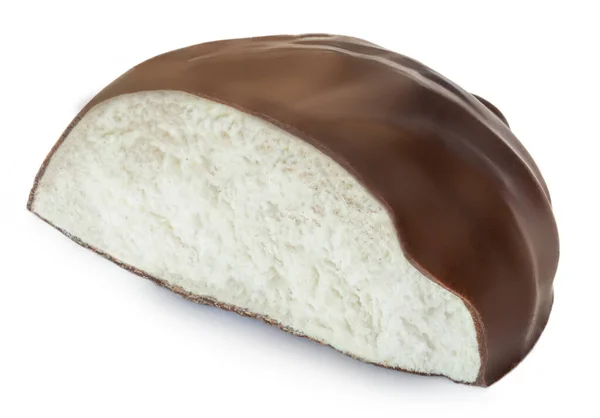 Marshmallow Chocolate Doce Reduzido Para Metade Zepfir Isolado Fundo Branco — Fotografia de Stock