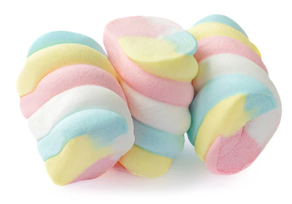 Doces Marshmallows Coloridos Fofos Isolados Fundo Branco Enorme Grande Torcida — Fotografia de Stock