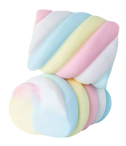 Doces Marshmallow Grandes Torcidos Isolados Sobre Fundo Branco Zephyr Suave — Fotografia de Stock