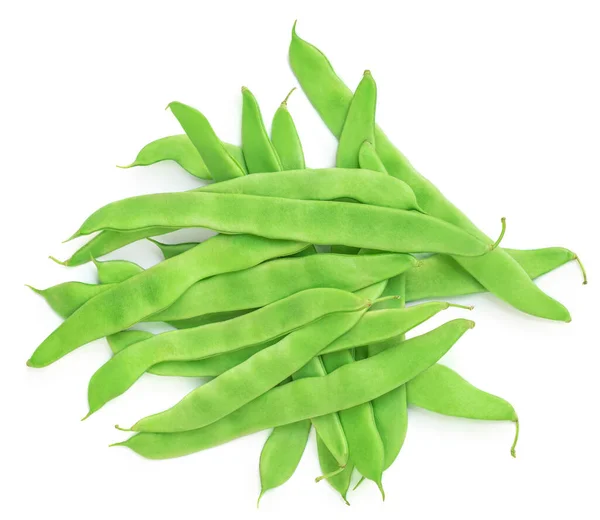 Green Beans Isolated White Background Top View Fresh Pea Pods Stock Image