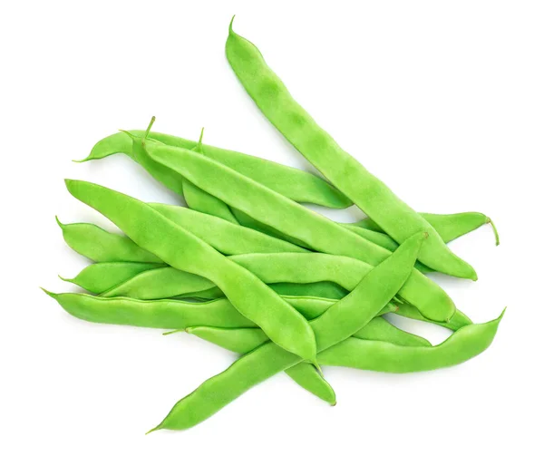 Green Beans Isolated White Background Top View Fresh Pea Pods Stock Photo
