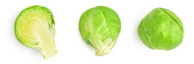 Beyaz arka planda izole edilmiş the set the Hughsel Sprout. Taze brussel lahana koleksiyonu. Üst görünüm