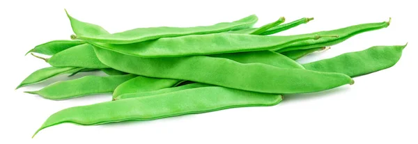 白い背景に隔離された緑の豆 新鮮なエンドウ豆の鞘 最上階だ — ストック写真