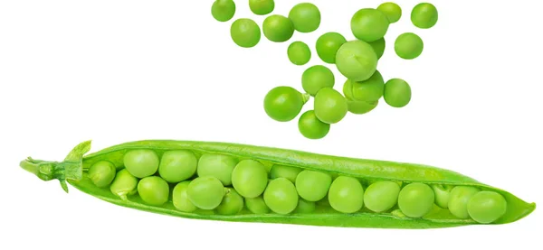 Guisantes Verdes Guisantes Frescos Pisum Sativum Aislados Sobre Fondo Blanco — Foto de Stock