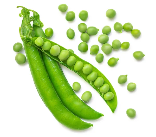 Green Beans Isolated White Background Fresh Pea Pods Top View Stock Photo
