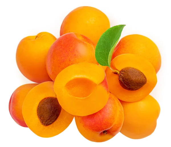 Apricots Isolated White Background Fresh Whole Half Apricot Fruits — Stock Photo, Image