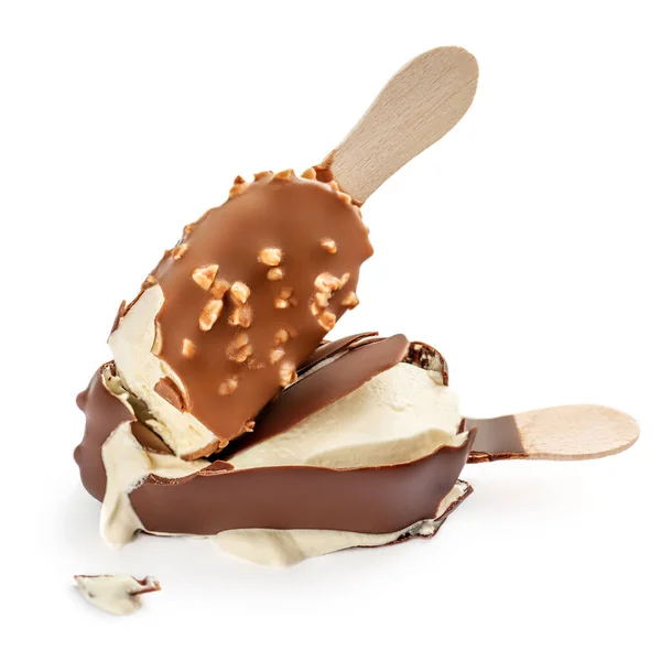 Crushed Caramel Ice Cream Isolated White Background Icecream Popcircle Caramelized — Stock Photo, Image