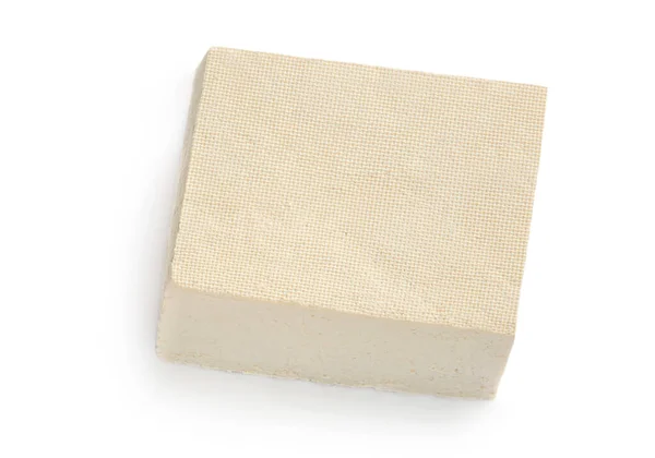 Formaggio Tofu Isolato Fondo Bianco Blocco Tofu Tagliato Cubetti Vista — Foto Stock