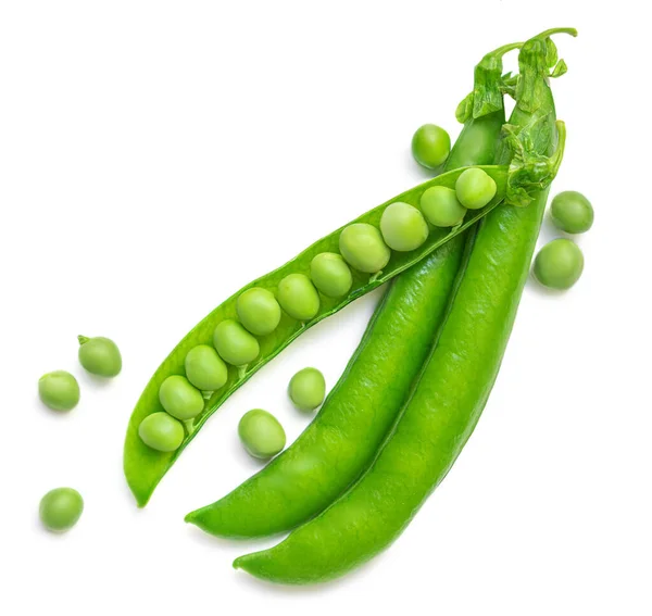 Green Beans Isolated White Background Fresh Pea Pods Top View Stock Image