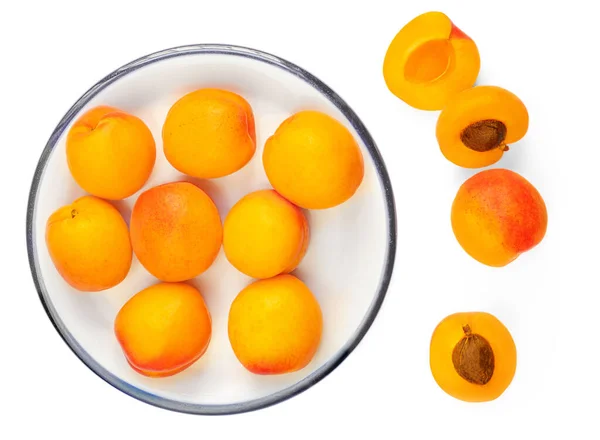 Isolated Apricot Fruits Plate Apricot White Background Sweet Apricots Leafs — Stock Photo, Image