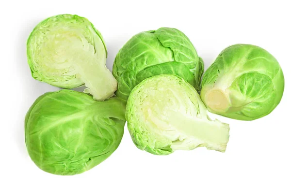 Rosenkohl Häuft Sich Isoliert Auf Weißem Hintergrund Frisches Rohes Rosenkohl — Stockfoto