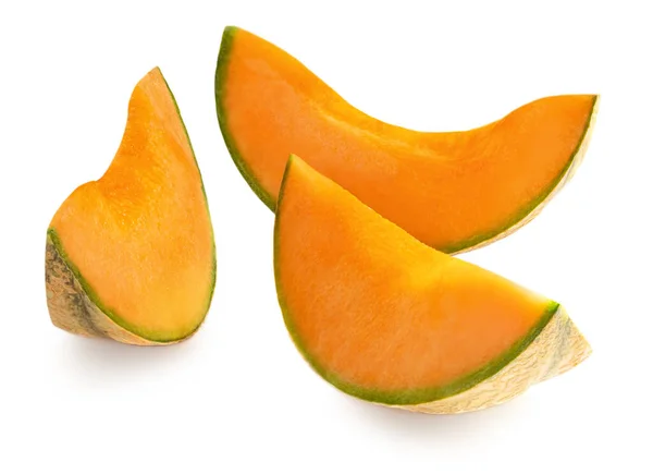 Cantaloupe Melone Isoliert Auf Weißem Hintergrund Süße Melonenscheiben Schließen — Stockfoto