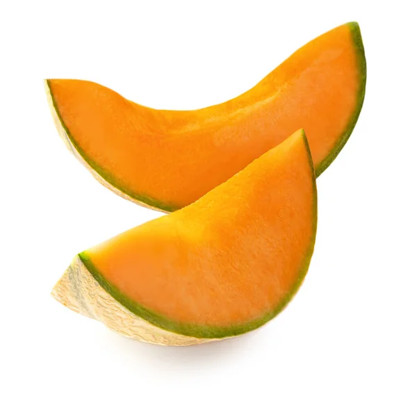 Melon Melonowy Izolowany Białym Tle Słodki Melon Plasterki Blisko — Zdjęcie stockowe