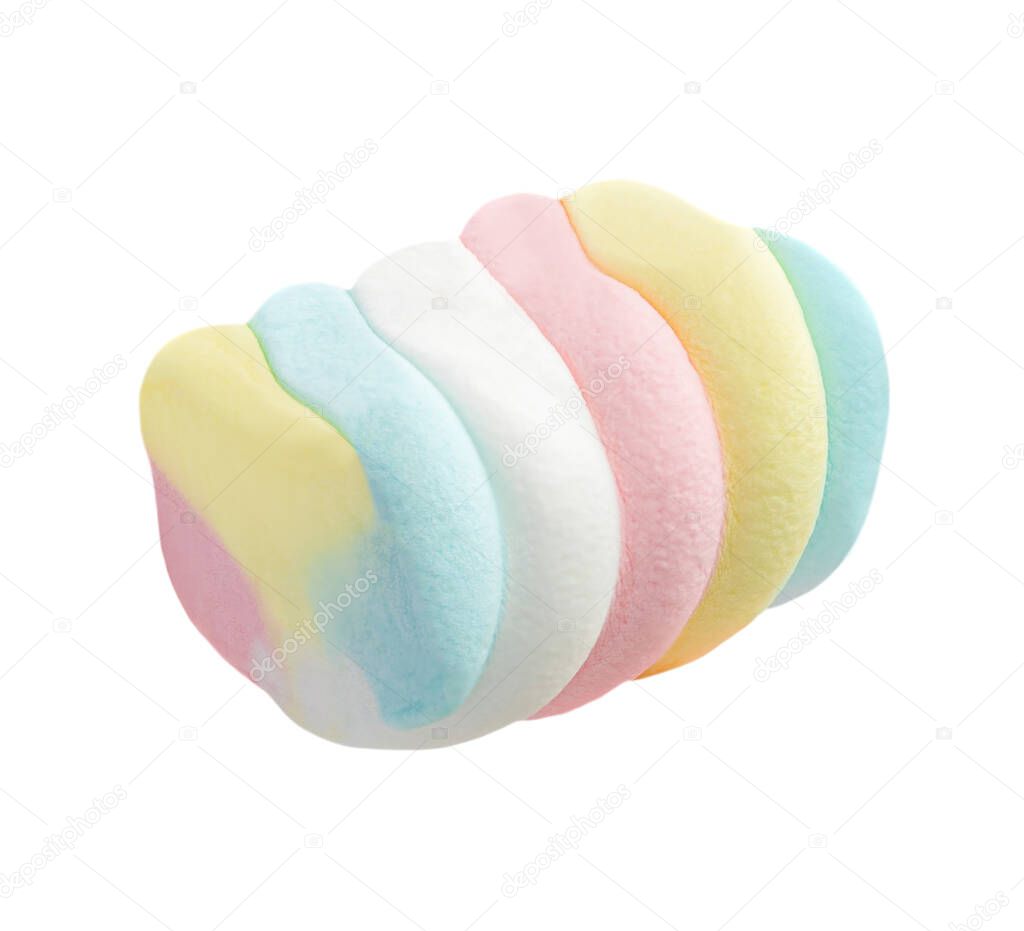 Marshmallow candy isolated on a white background, pastel color dessert, sweet delicious marshmallow close u 