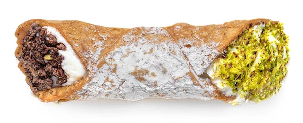 Cannoli Izolovaný Tradiční Domácí Sicilský Dezert Canolli Smetanovým Sýrem Top — Stock fotografie