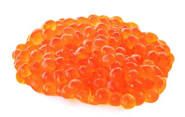 Kırmızı balık havyarı beyaz arka planda izole edilmiş. Lezzetli yemek - Rus havyarı. 