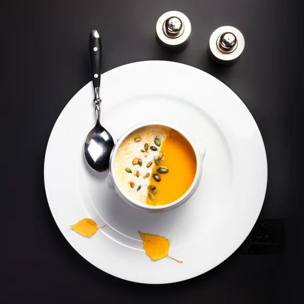 Pumpkin soup with cream — Stock Photo, Image