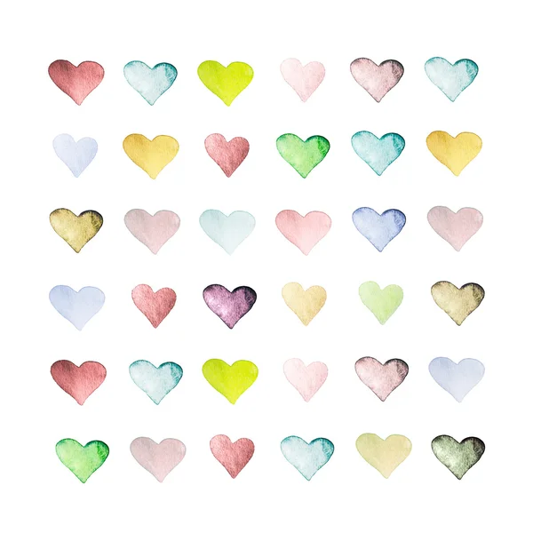 Conjunto de corações aquarela desenhados à mão — Fotografia de Stock