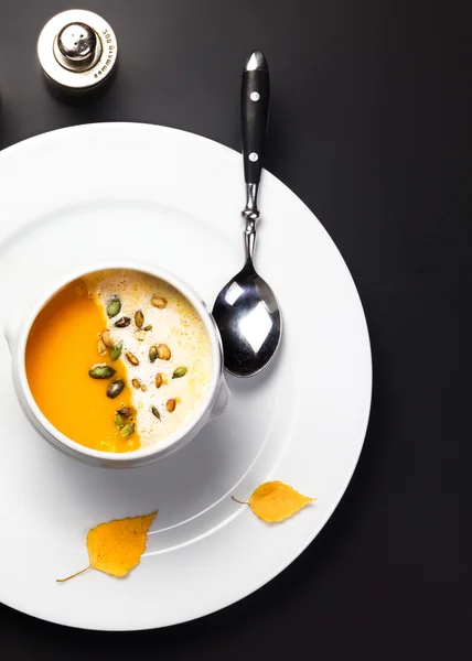 Pumpkin soup with cream — Stock Photo, Image