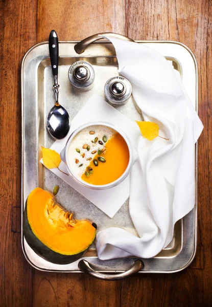 Pumpkin soup with cream — Stock Photo, Image