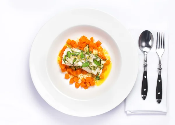 Seafood with pumpkin garnish — Stock Image Seafood with pumpkin garnish Royalty Free Stock Images