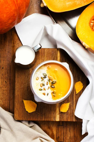 Pumpkin Soup with whipped cream — Stock Photo, Image