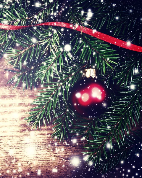 Árbol de Navidad y adorno rojo — Foto de Stock