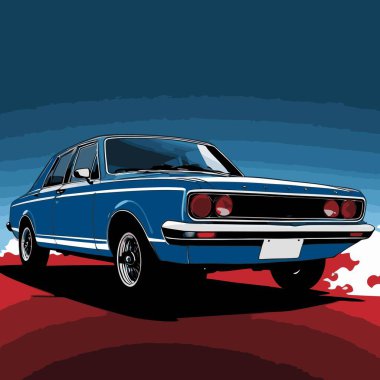 Bir Amerikan kaslı araba vektör görüntüsü tipik olarak güçlü, iki kapılı, cesur ve agresif bir tasarımı olan bir coupe içerir.