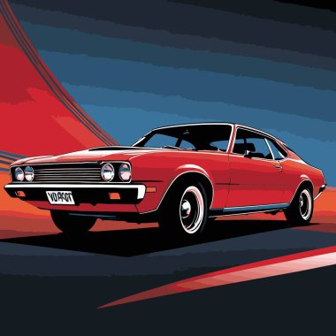 Bir Amerikan kaslı araba vektör görüntüsü tipik olarak güçlü, iki kapılı, cesur ve agresif bir tasarımı olan bir coupe içerir.
