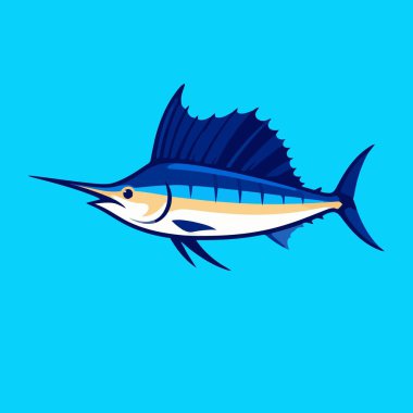 Bir kılıçbalığı karikatür vektör görüntüsünde uzun bir gövdesi ve uzun, sivri bir gagası olan stilize ve oyuncu bir kılıçbalığı yer alır.