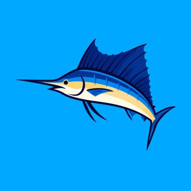 Bir kılıçbalığı karikatür vektör görüntüsünde uzun bir gövdesi ve uzun, sivri bir gagası olan stilize ve oyuncu bir kılıçbalığı yer alır.