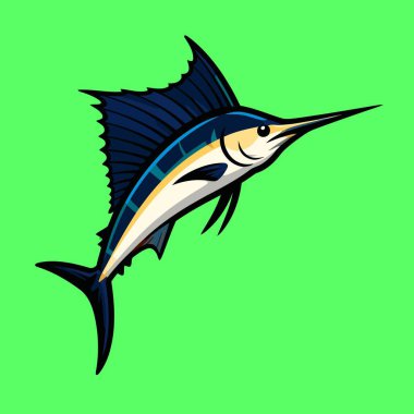 Bir kılıçbalığı karikatür vektör görüntüsünde uzun bir gövdesi ve uzun, sivri bir gagası olan stilize ve oyuncu bir kılıçbalığı yer alır.