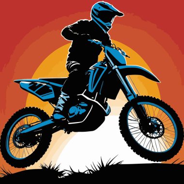 Motosiklet süren bir motorcunun vektör görüntüsü, dinamik ve cesur bir şekilde resmedilmiş.