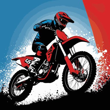 Motosiklet süren bir motorcunun vektör görüntüsü, dinamik ve cesur bir şekilde resmedilmiş.