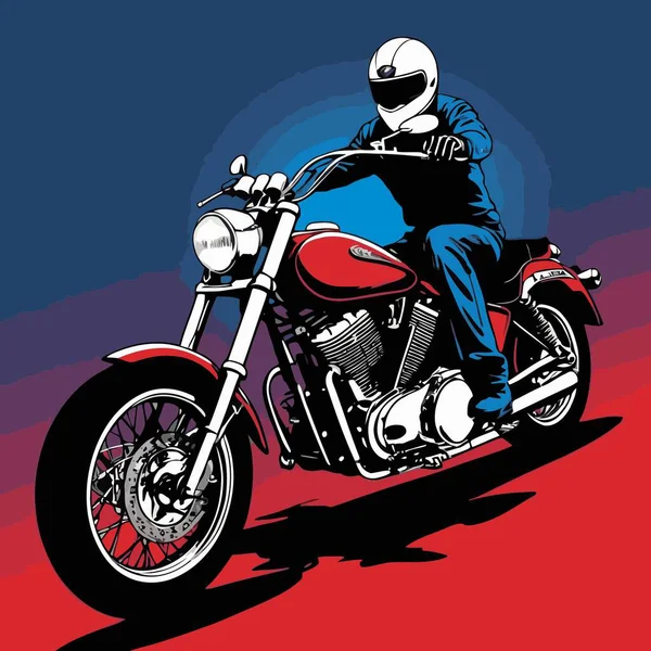 Motosiklet süren bir motorcunun vektör görüntüsü, dinamik ve cesur bir şekilde resmedilmiş.