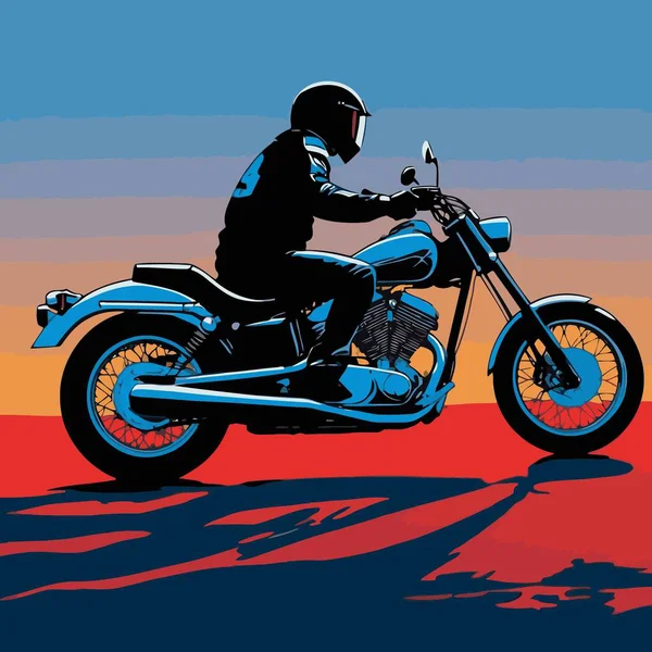 Motosiklet süren bir motorcunun vektör görüntüsü, dinamik ve cesur bir şekilde resmedilmiş.