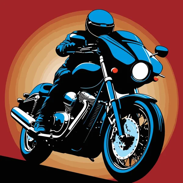 Motosiklet süren bir motorcunun vektör görüntüsü, dinamik ve cesur bir şekilde resmedilmiş.