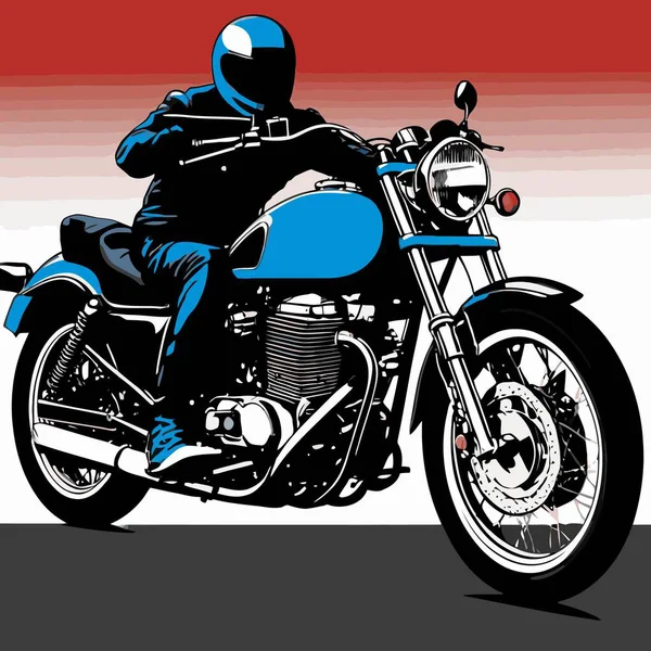 Motosiklet süren bir motorcunun vektör görüntüsü, dinamik ve cesur bir şekilde resmedilmiş.