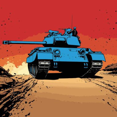 Güçlü ve otoriter bir varlıkla resmedilmiş cesur bir savaş tankının vektör görüntüsü.