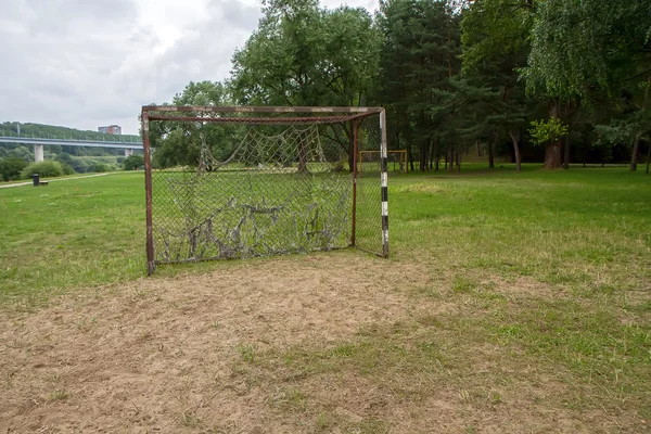 Football gateway near wild forest — Stock Photo, Image