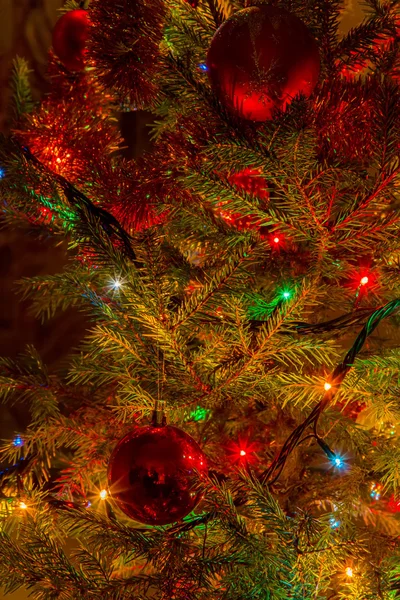 Рождественская елка с цветными огнями — стоковое фото