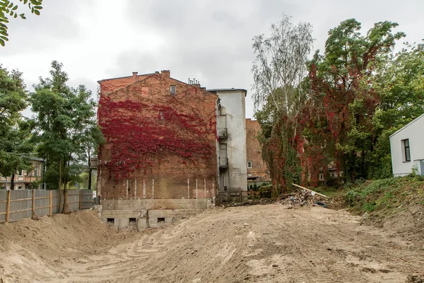 Wijnstokken één huis stenen muur — Stockfoto