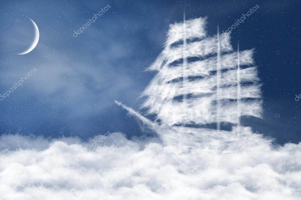 Ship sails through the clouds
