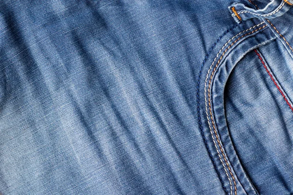Textura Tecido Calça Azul Denim Angustiado Com Fundo Bolso Frontal — Fotografia de Stock