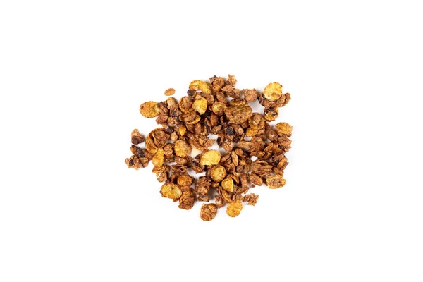 Organic Homemade Roasted Granola Cereal Pile Oats Flax Almonds Chocolate — Stock Photo, Image