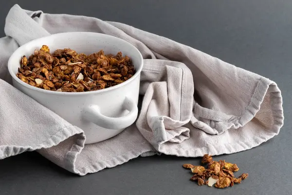 Organic Homemade Roasted Granola Cereal Oats Flax Almonds Chocolate White — Stock Photo, Image
