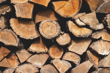 Yakacak odun yığınları arka planda