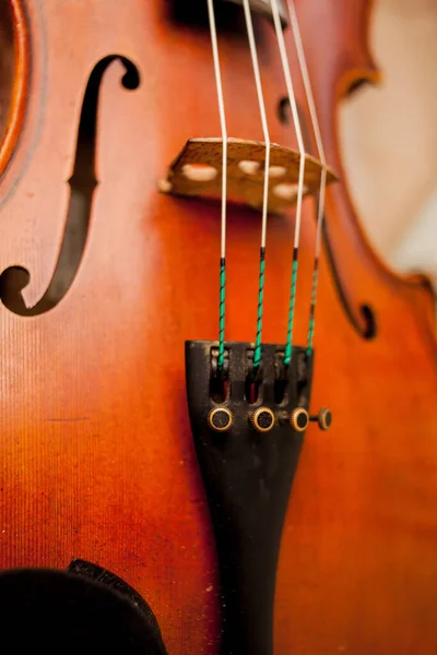 Photo of violin close-up. Close-up of cello strings, classical music concept. Detail of a violin. The musical instrument violin.