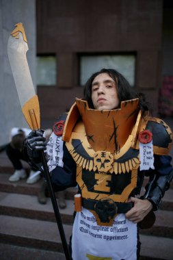 Kiev, Ukrayna - 1 Haziran 2019: Kiev Comic Con, Ukrayna 'da her yıl düzenlenen bir fandom festivali. Çizgi roman festivali. Cosplayers favori süper kahramanları gibi giyinmiş. Marvel Cosplay, Avengers, Mortal Kombat, DC