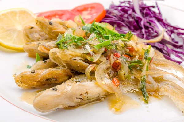 Fried fish and chili sauce — Stock Photo, Image